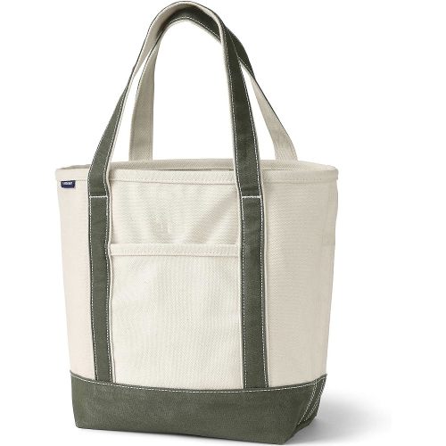 Lands' End Natural Long Handle Open Top Canvas Tote Natural/dark Olive Green Medium Long Handle