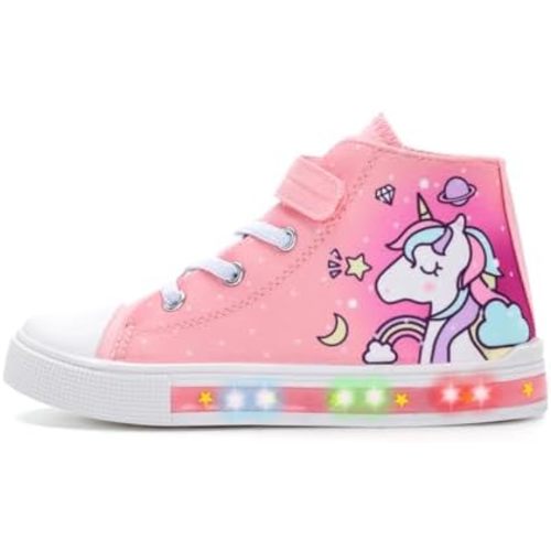 EUXTERPA Kids Toddler Sneakers Light Up Flashing Shoes Girls Boys Easy Fasten High Top Walking Canvas Sneaker