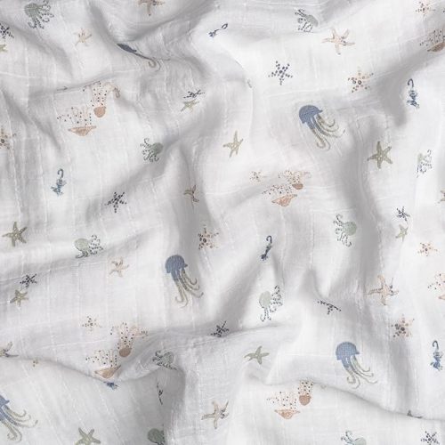 Crane Baby 100% Cotton Muslin Swaddle Blankets, Sea Life Jellyfish, Baby Swaddle Blanket, Set of 3, 47" x 47", Swaddles for Newborns, Baby Muslin Swaddle Blanket, Swaddle Blankets for Boys & Girls