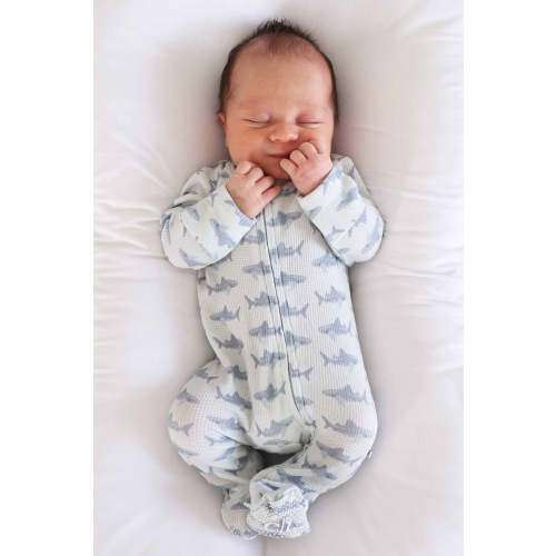 Caden Lane | Fins Up Bamboo Waffle Zipper Footies 0-3m