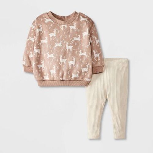 Grayson Mini Baby Girls' Deer Printed Sweatshirt Set - Brown Newborn