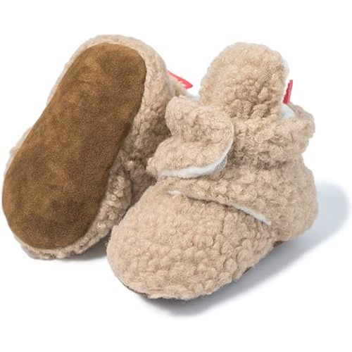 Sonsage Newborn Boys Girls Cotton Booties Infant Winter Warm Fleece Cozy Socks Soft Sole First Walkers Shoes with Non-slip Grips Bottom