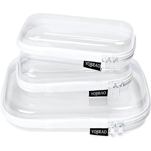 Set of 3 Clear Hard Shell Zipper Case – Portable Waterproof Cosmetic Bag with Zipper,Kid's Toy Storage Organizer Bins,Hard Plastic Case,Clear Zipper Bags for Organizing,Pencil Case