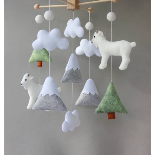Baby mobile, Goat mobile, Baby mobile woodland, Trees mobile, Baby shower gift, Woodland nursery decor