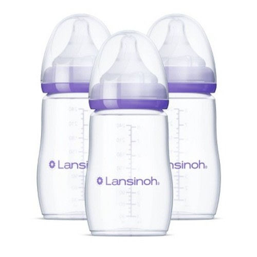 Lansinoh Baby Bottles for Feeding Babies, with Medium Flow Nipples – 8oz/3pk