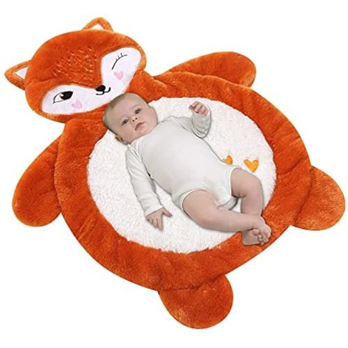 Baby Floor Mats for Infants, Fox Tummy Time Mat, Plush Baby Play Mat, Antiskid Stuffed Animal Baby Mat, Soft and Cozy Padded Newborn Playmats for Travel, Size 33x27.5in, Orange, White Fox