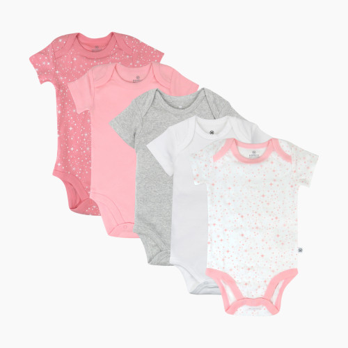 Honest Baby Clothing 5-Pack Organic Cotton Short Sleeve Bodysuits - Twinkle Star Pink, 0-3 M, 5