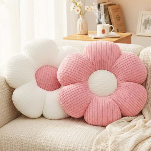 HonorHut 2 Pack Flower Pillows Soft Six Petal Daisy Shaped Throw Pillows Home Decorative Seating Cushion for Reading Sofa Couch Chair 15.7Inch White and Pink