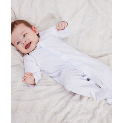 White/Blue New Kissy Dots Print Footie