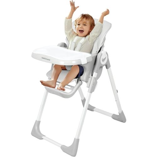 4 in 1 Baby High Chair, High Chairs for Babies and Toddlers, Portable Feeding and Eating Seat, Foldable Highchair with 4 Levels of Recline and 7 Levels of Height Adjustment (Gray)
