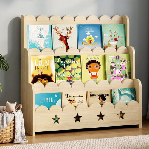 Wayfair Wooden Kids Bookcase with Star Cutouts, 3-Tier Freestanding Children's Book Display Shelf, Sling Storage Organizer for Playroom, Nursery & Kids Bedroom | Wayfair