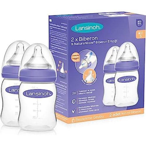 Lansinoh Momma Breastmilk Feeding Bottle with NaturalWave Slow Flow Nipple, 5 Ounces (Pack of 2)
