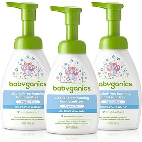 BabyGanics Alcohol-Free Foaming Hand Sanitizer, Pump Bottle, Fragrance Free, 8.45 oz, 3 Pack
