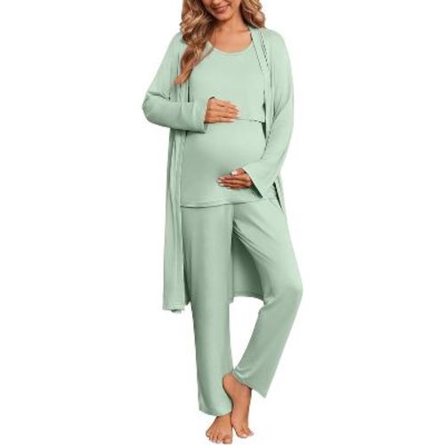 Ekouaer Nursing Pajamas Maternity Robe Set 3 Pieces Postpartum Maternity Pajama Set Pregnancy Breastfeeding Pj Light Green S