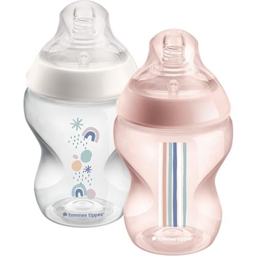 Tommee Tippee closer to Nature Antii-Colic Baby Bottle, 9OZ Slow-Flow Breast-Like Nipple, Pack of 2, Pink