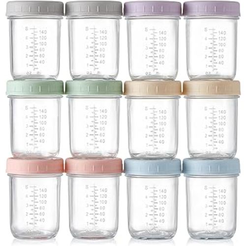 VITEVER 12 Pack Glass Baby Food Storage Containers - 8 oz Baby Food Storage Jars With Lids, Baby Food Maker, Microwave, Dishwasher & Freezer Safe