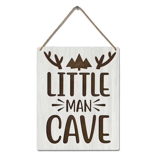 YOHIYE Rustic Deer Forest Animal Wood Sign, Nursery Room Decor for Boys, Little Man Cave Sign, Wooden Wall Art for Boys Bedroom, Farmhouse Signs, 10x8 Inch