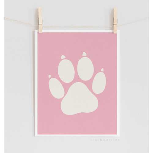 Pink Dog Paw Print, Paw Poster, Girls Nursery Wall Art, Puppy Nursery Art, Dog Track frame