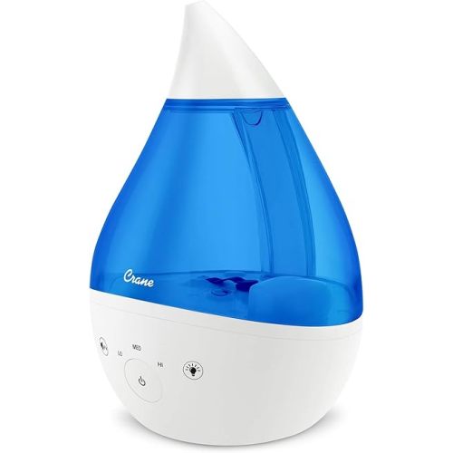 Crane 4-in-1 Drop 2.0 Ultrasonic Cool Mist Humidifier with Sound Machine, Night Light, Aroma Tray, 1 Gallon Top Fill, Blue & White