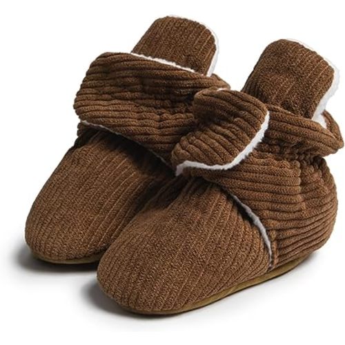 HsdsBebe Unisex Newborn Baby Cotton Booties Non-Slip Sole for Toddler Boys Girls Infant Winter Warm Fleece Cozy Socks Shoes