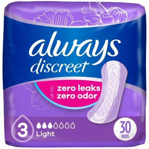 Always Discreet Incontinence & Postpartum Incontinence Pads - Light Absorbency - 30ct