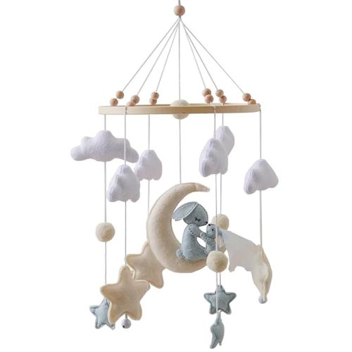 Bunny Baby and Mother Blue Mother Love Theme Crib Mobile,Soft Cotton Crib Mobile for Girls,Nursery Animal Decorate,Boys Sleep Soothing Mobile for Crib Hanging in Crib