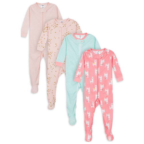 Gerber Baby & Toddler Neutral Snug Fit Footed Cotton Pajamas, 4-Pack, Sizes 0/3 Months-5T