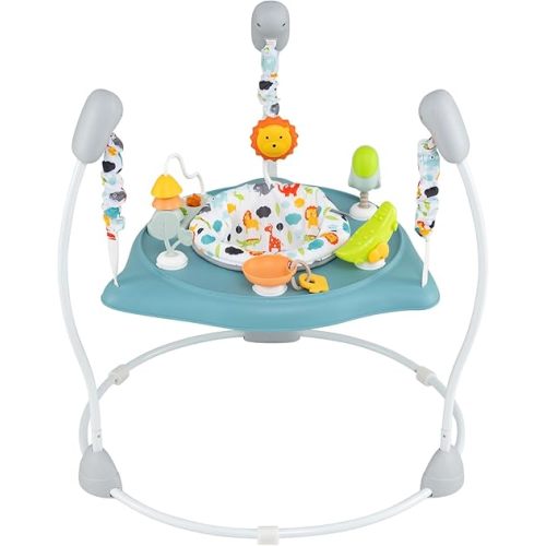 BABY JOY Baby Activity Center, Baby Jumpers and Bouncers with Music, 360° Rotating Seat, 3 Adjustable Heights, Montessori-Inspired Activity Center for Baby 7-15 Months (Baby Blue)