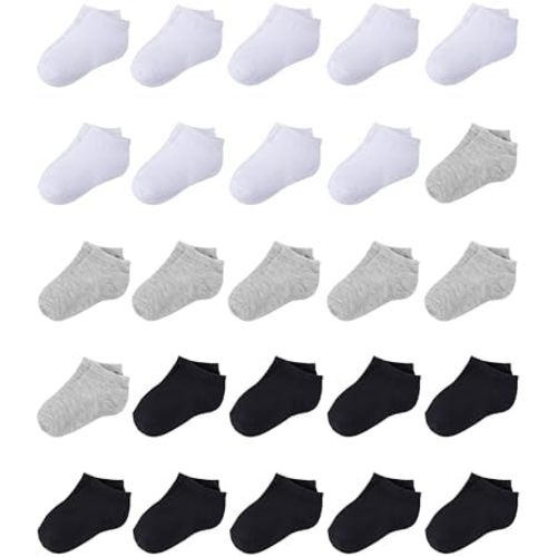 Duufin 25 Pairs Toddler Ankle Socks - Low Cut Kids Half Cushion Socks for Boys and Girls