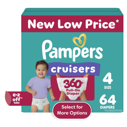 Free Shipping! Pampers Cruisers 360 Diapers Size 4 64 Count Leakproof Stretchy Waistband Hypoallergenic