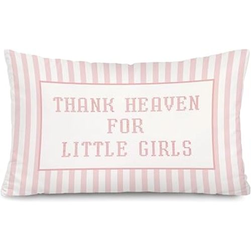 Thank Heaven for Little Girls 12x20 Pillow Cover Baby Girl Nursery Decor, Newborn Gifts, Pink Baby Shower Decorations Gift for Toddler Little Boy Room