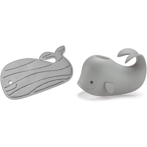 Skip Hop Non-Slip Baby Bath Mat, Moby, Grey & Baby Bath Spout Cover, Universal Fit, Moby, Grey