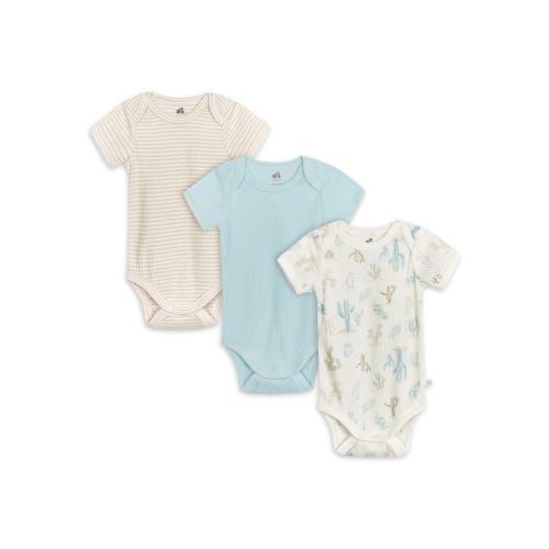 Just Born Baby Boy Short Sleeve Bodysuits, 3-Pack (0/3-6/9 Months)