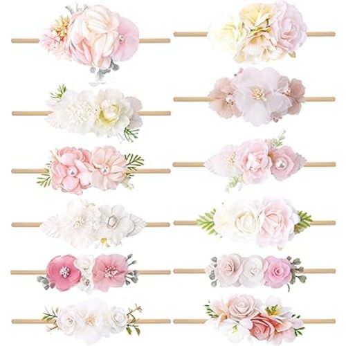 Toptim Baby Nylon Headbands for Newborn Girls (D 12Pack)