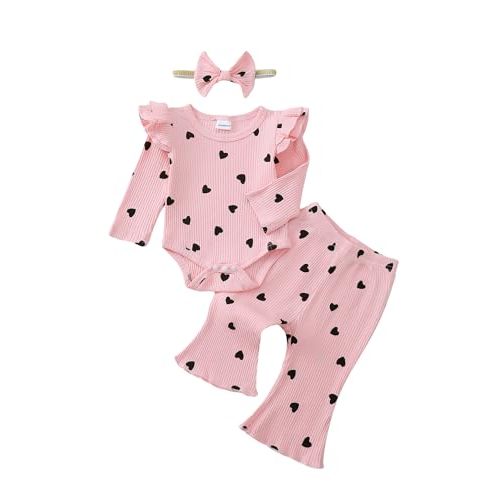SUNNY PIGGY Newborn Baby Girl Clothes Infant Girls Outfits Ruffle Long Sleeve Romper Pants Set with Headband