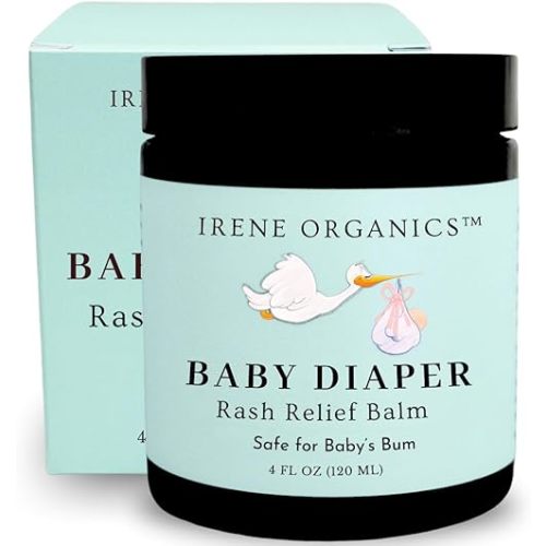 Organic Baby Diaper Rash Relief Balm by Irene Organics - Diaper Rash Treatment Made with Natural Ingredients for Soothing and Relief, Essentials for Baby’s Bum 4oz