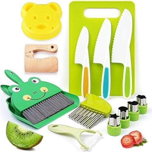 Montessori Kitchen Tools-14pcs Toddler Toys Kids Cooking sets Real with Safe Knife set Gift for 2-3-4-5-6-7-8 Years Old