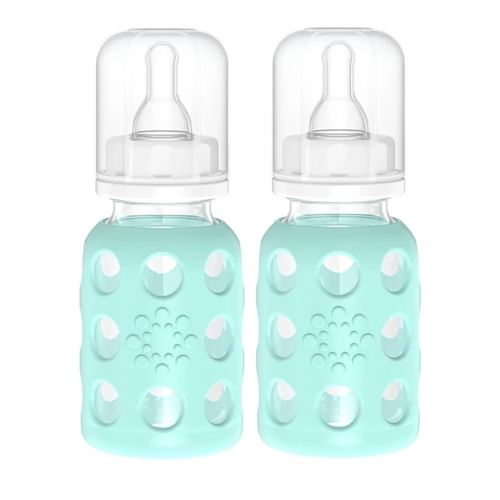Lifefactory Glass Baby Bottle BPA Free | Protective Silicone Sleeve | 4 oz Pack of 2 | Mint