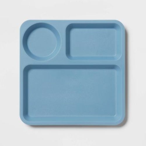 10" Plastic Kids' Square Divided Plate Blue - Pillowfort™