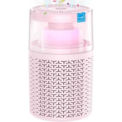 AIRROMI Air Purifiers for Bedroom Home,Up to 658 Ft²,Activated Carbon Filter Cleaner,With Fragrance Sponge for Better Sleep,Night Light,Pet Dander,Allergies,Smoke,Odor,Desktop Air Cleaner A2002 Pink