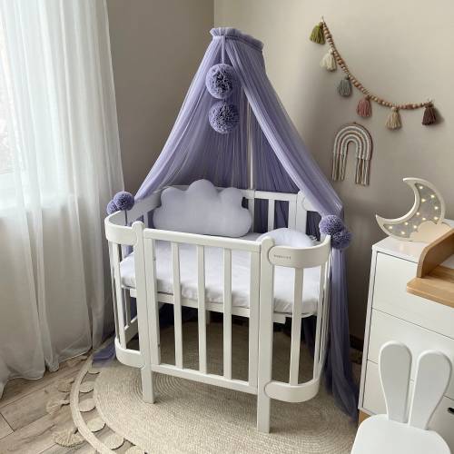 Purple Crib canopy, Baldachin for baby boy girl, canopy for nursery with holder, Custom baldachin with pompoms, Nursery Canopy Bed baldachin