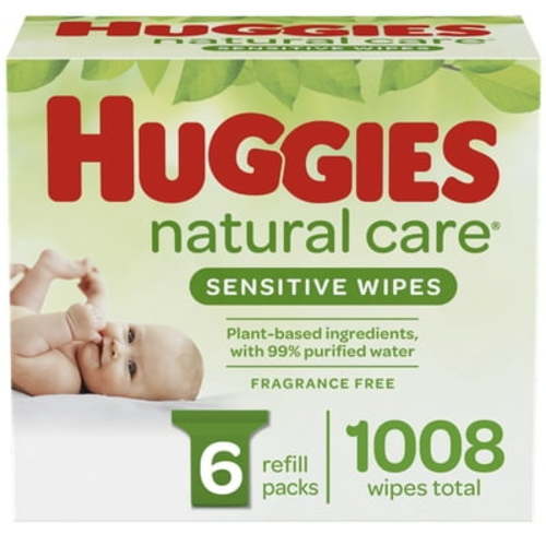 Huggies Natural Care Sensitive Baby Wipes, Unscented, 6 Refill Packs (1,008 Wipes Total)