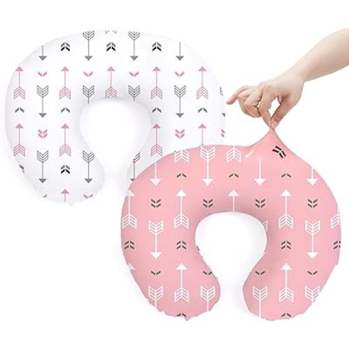 BROLEX Baby Nursing Pillow Covers: 2-Pack Soft Slipcovers for Breastfeeding Pillows - Comfortable Fabric, Fits Standard Nursing Pillows for Boys & Girls - Pink Arrow