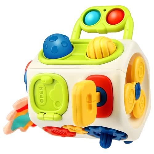 Vanmor 10-in-1 Busy Cube for 18+ Months Toddlers - 8-Sided Montessori Sensory Activity Cube with Fine Motor Skills Learning, Travel Fidget Toys for Airplane Car Seat, Gift for Boys Girls