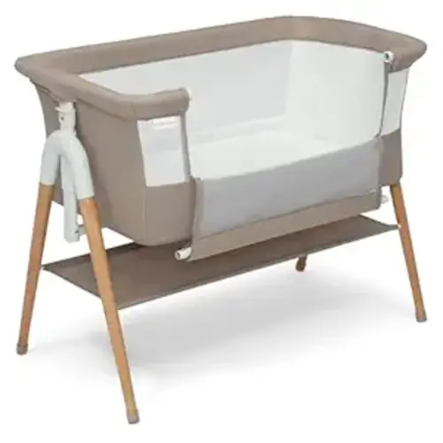 Delta Children Bondi Adjustable Height Bedside Beechwood Bassinet with PureAir Mesh Sheet and FSC-Certified Wood, Tan