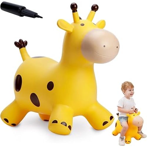 EVERICH TOY Giraffe Bouncy Horse Hopper for Toddlers, Bouncy Animals Jumping Horse, Inflatable Ride on Bouncer Hopping Toys Gifts for Boys Girls 18 Months 2 3 4 5 6 Years Old