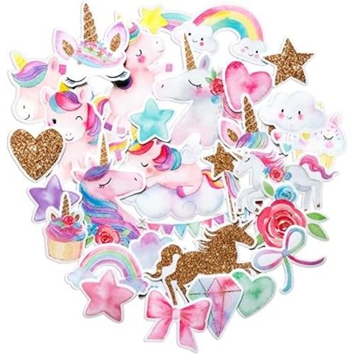Navy Peony Magical Rainbow Unicorn Stickers (34pcs) – for Helmets, Water Bottles
