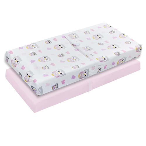 Everyday Kids Changing Pad Covers, 2 Pack, Owls and Pink Cotton, Soft Nursery Bedding