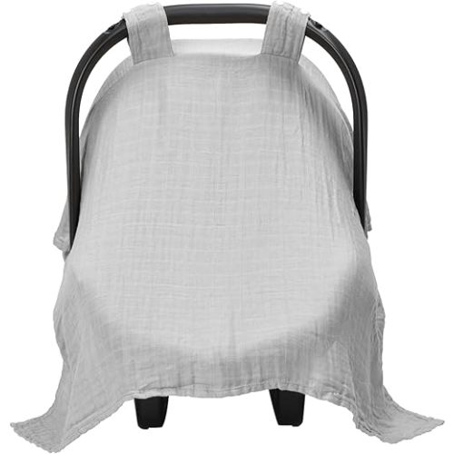 Meracorallo Muslin Baby Car Seat Cover, Lightweight Breathable Soft Infant Carrier Cover Carseat Canopy for Baby Boys and Girls, Gray