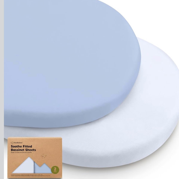 2-Pack Organic Baby Bassinet Sheets Boys, Girls - 100% Cotton Bassinet Mattress Sheets Compatible with Halo Bassinest Swivel Sleeper, Graco, Baby Delight, Universal Bassinet Fitted Sheets (Blue Flax)